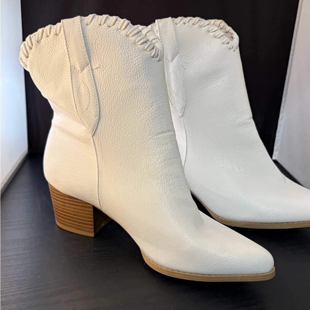 White  faux Leather Ankle Boots